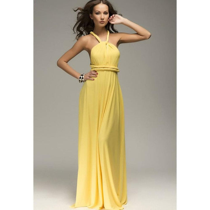 Multiway Wrap Convertible Boho Maxi Club Red Dress for Women - Yellow