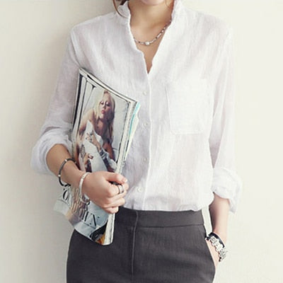 Linen Shirt Top for Women - White Shirt