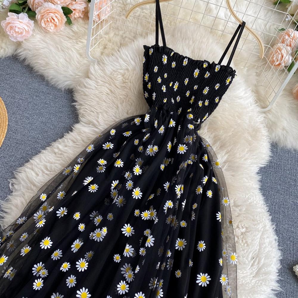 Daisy Floral Mesh Spaghetti Strap Midi Dress for Women - gallery