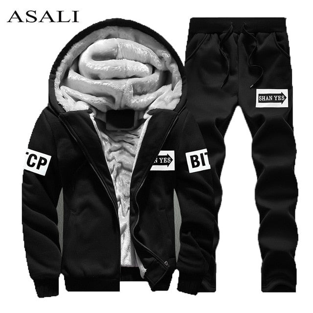 Fleece Hooded Tracksuit Set for Men - gallery