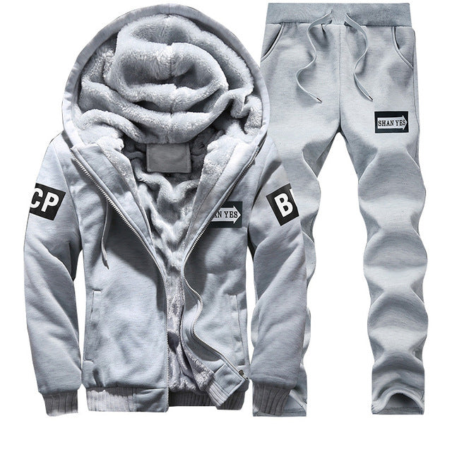 Fleece Hooded Tracksuit Set for Men - D80 grey