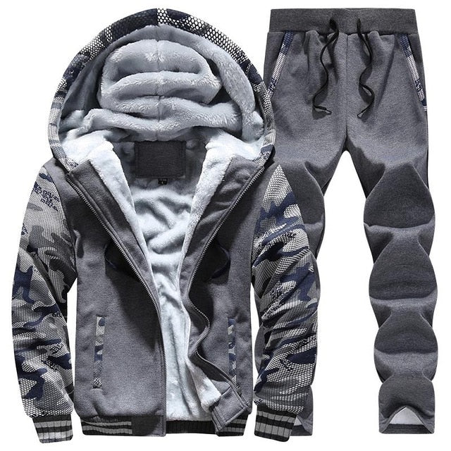 Fleece Hooded Tracksuit Set for Men - D62 dark grey
