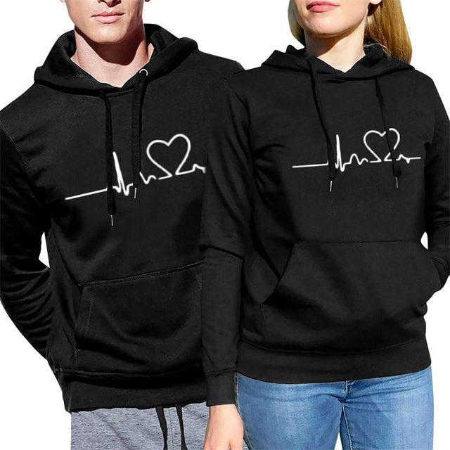 Couple Hoodies Heartbeat - Black