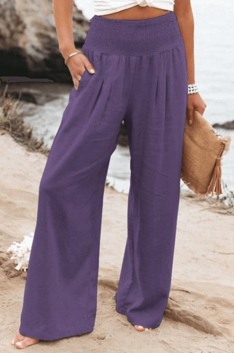 High-Waisted Stretch Palazzo Trousers for Women
