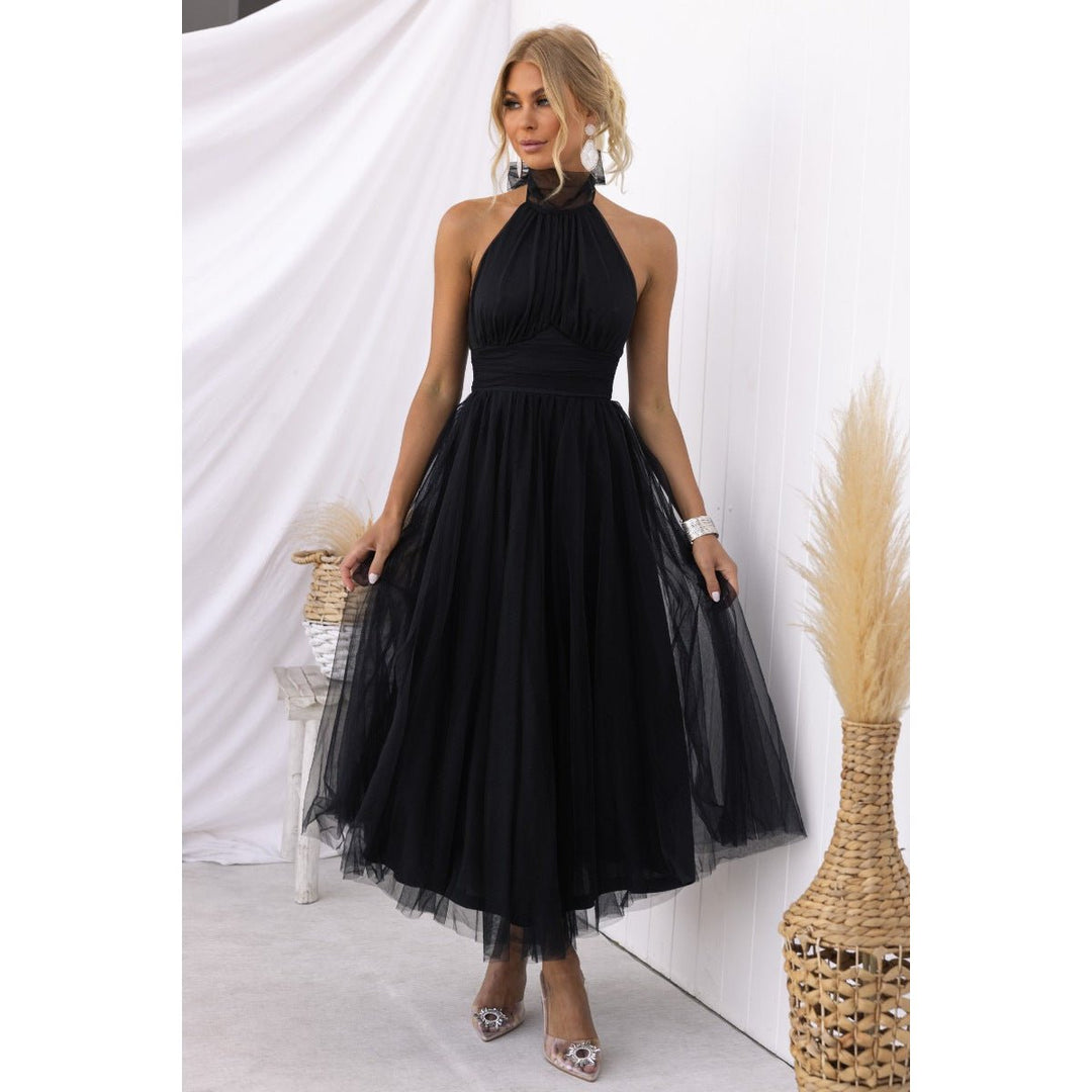 Sacha Wave-Neck Mesh Maxi Dress for Women