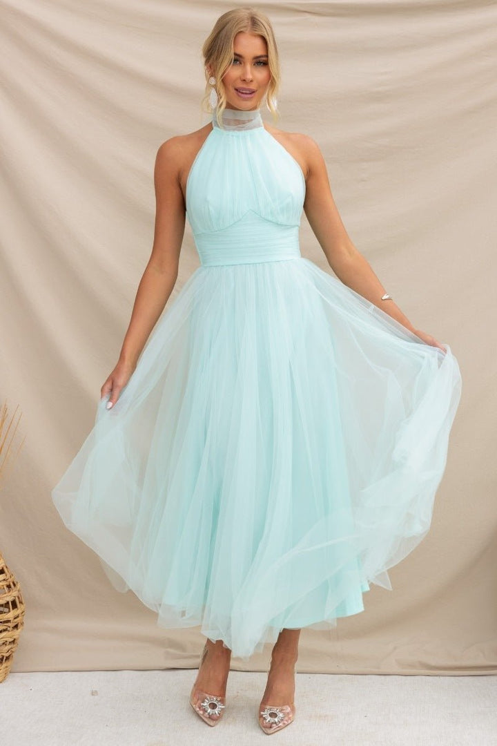 Sacha Wave-Neck Mesh Maxi Dress for Women