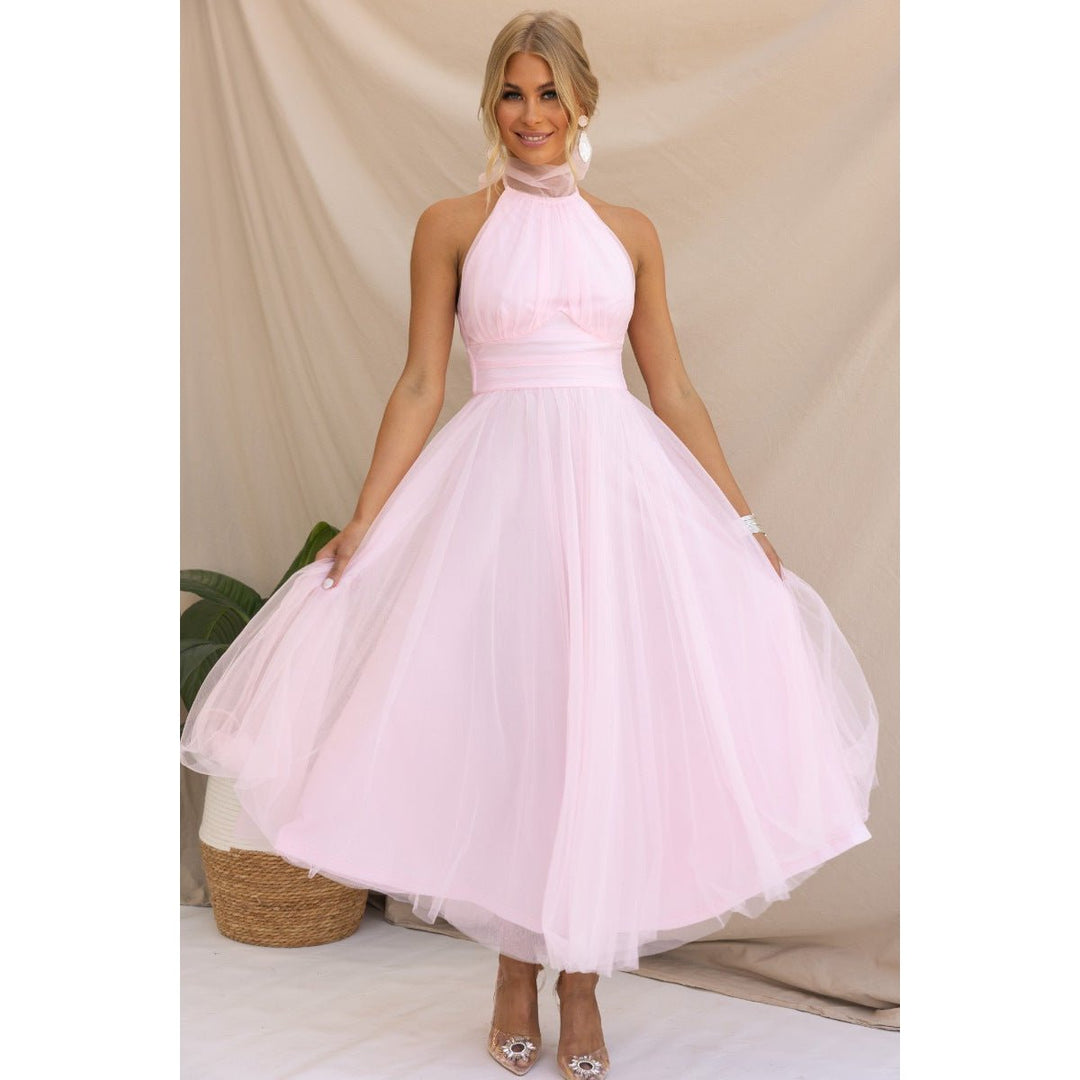 Sacha Wave-Neck Mesh Maxi Dress for Women