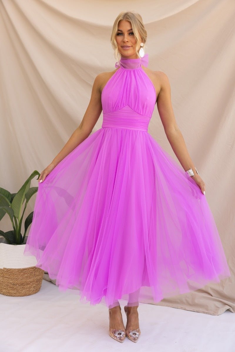 Sacha Wave-Neck Mesh Maxi Dress for Women