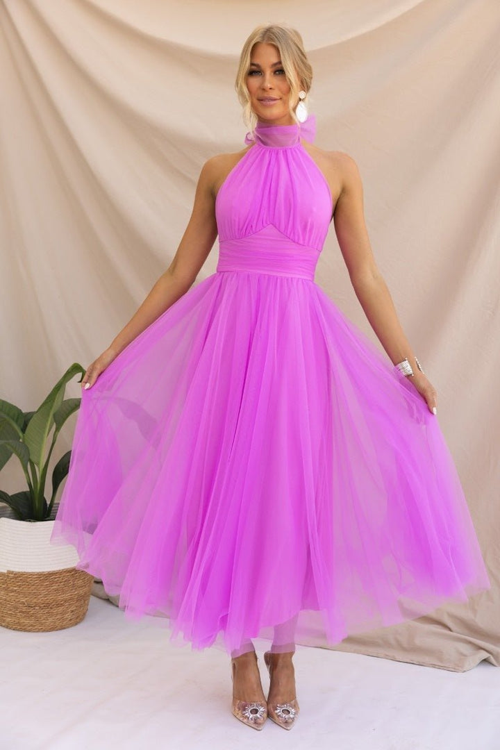 Sacha Wave-Neck Mesh Maxi Dress for Women