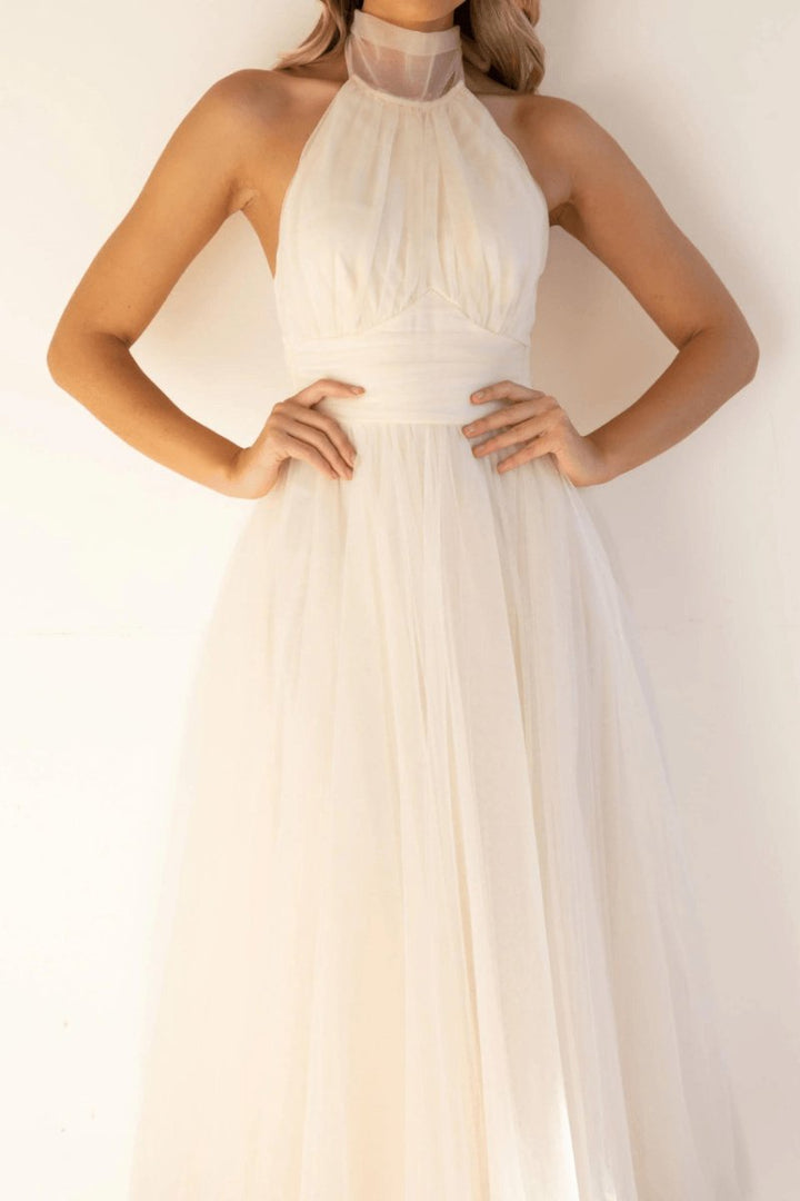 Sacha Wave-Neck Mesh Maxi Dress for Women