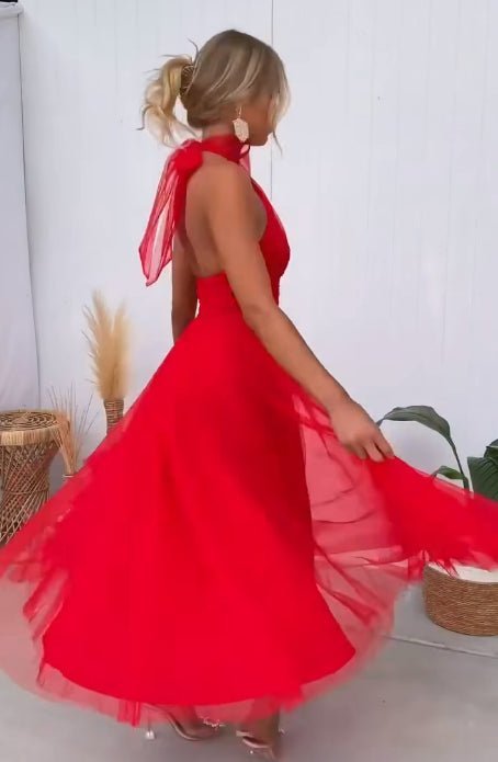 Sacha Wave-Neck Mesh Maxi Dress for Women