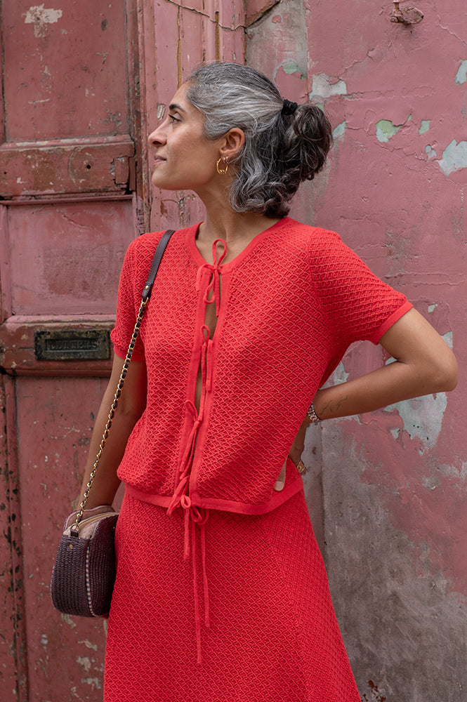 Aelis Red Knit Top for Women - gallery