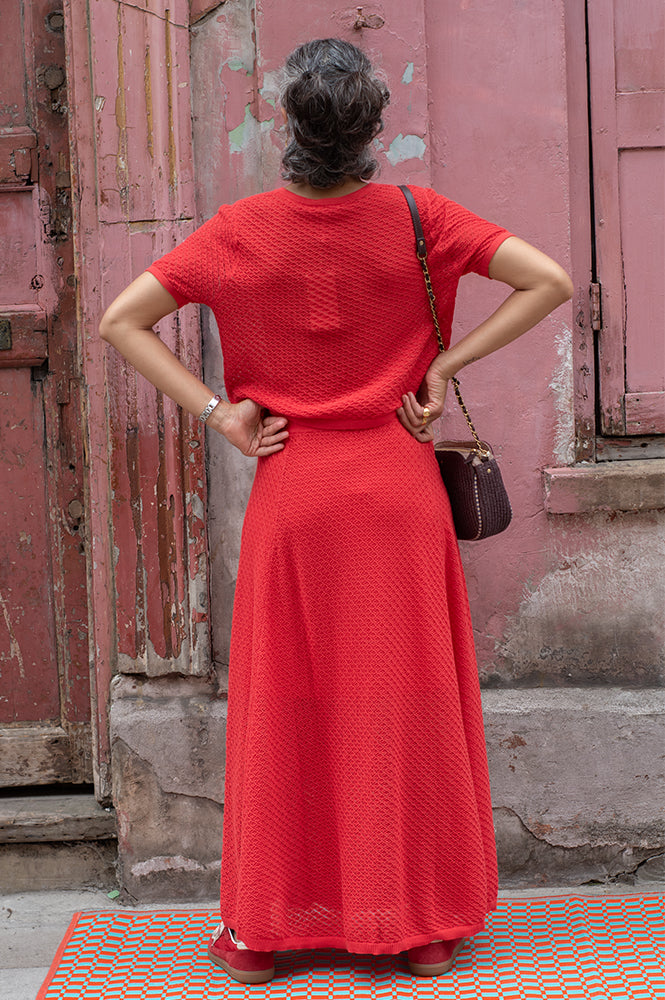 Aelis Red Knit Top for Women - gallery