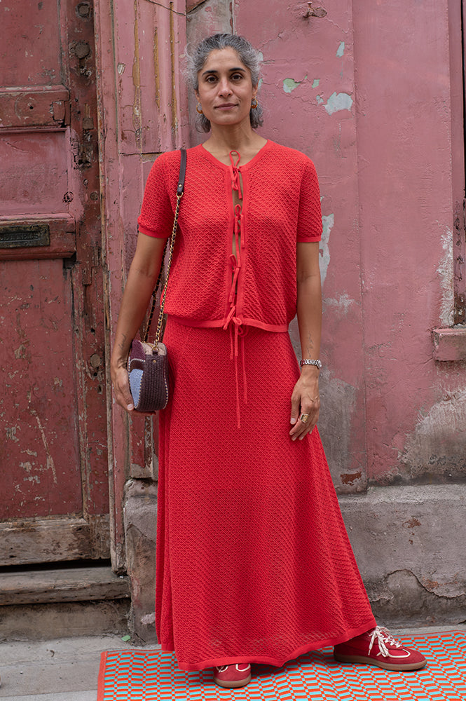 Aelis Red Knit Top for Women - gallery