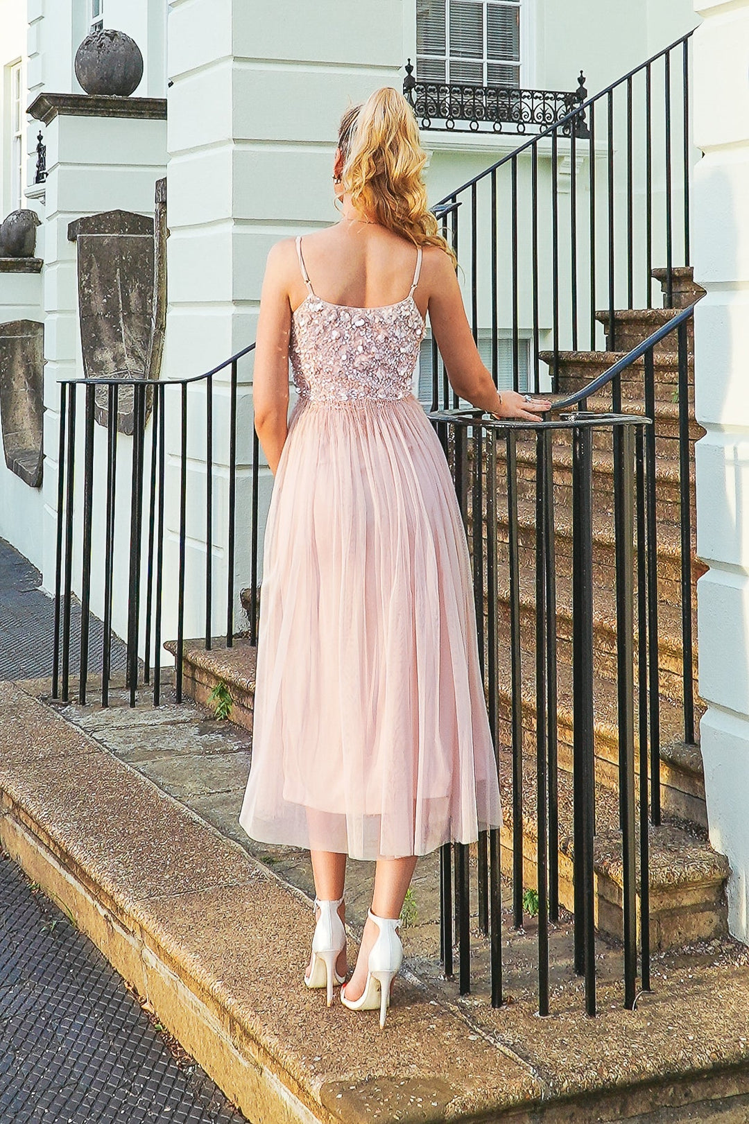 Riri Nude Pink Embellished Midi Dress — gallery