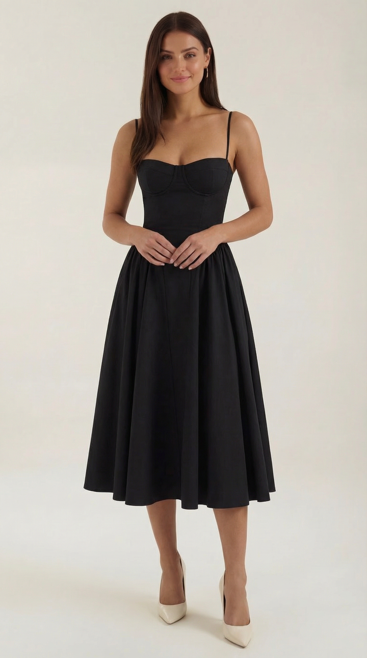 Luna Fashion House Midi Dress for Women - Black