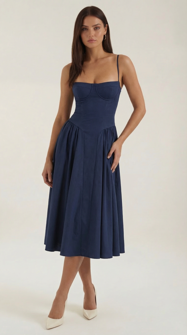Luna Fashion House Midi Dress for Women - Navy