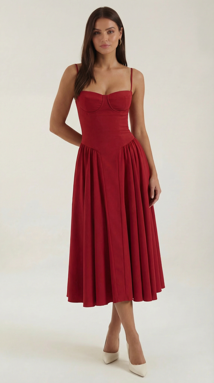 Luna Fashion House Midi Dress for Women - Red
