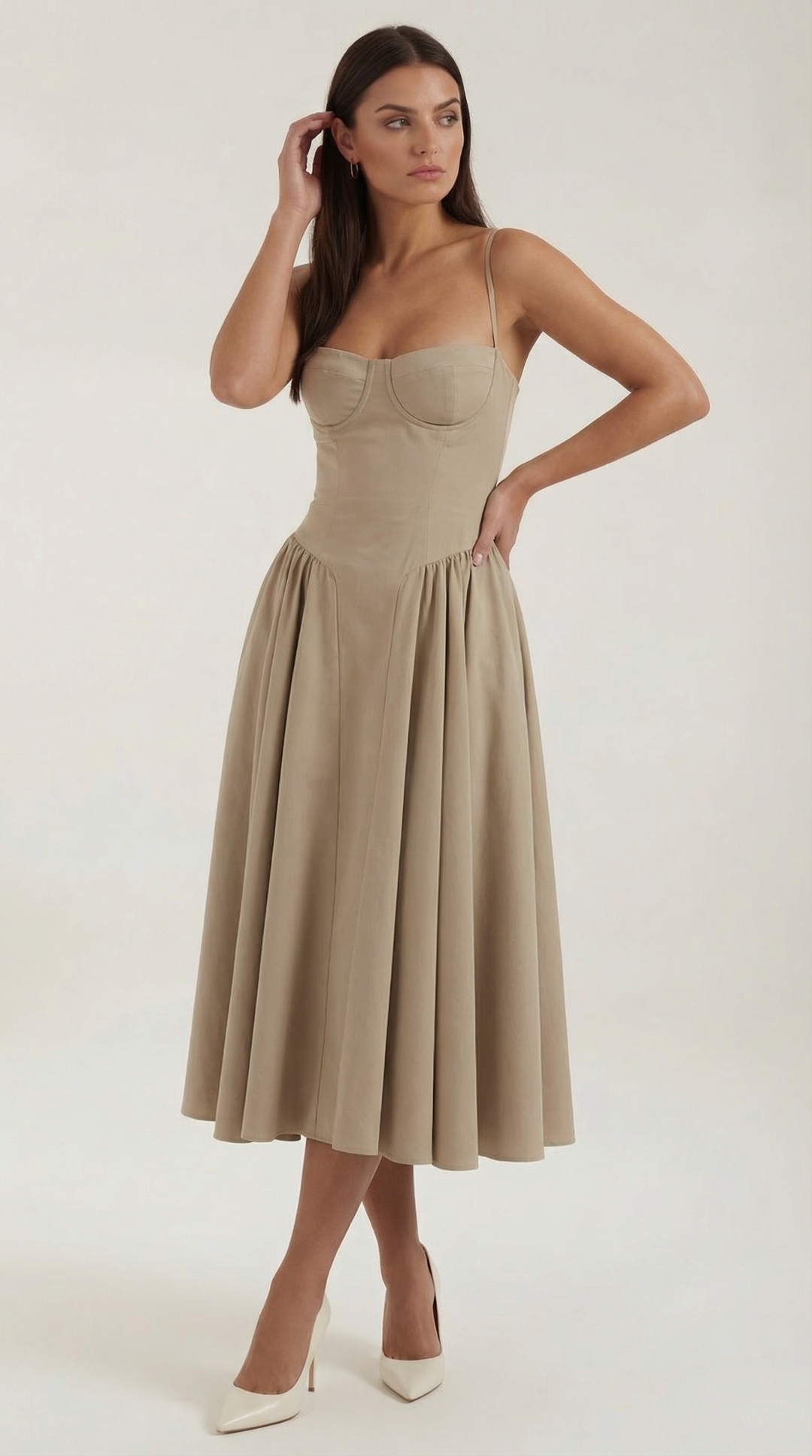 Luna Fashion House Midi Dress for Women - Tan
