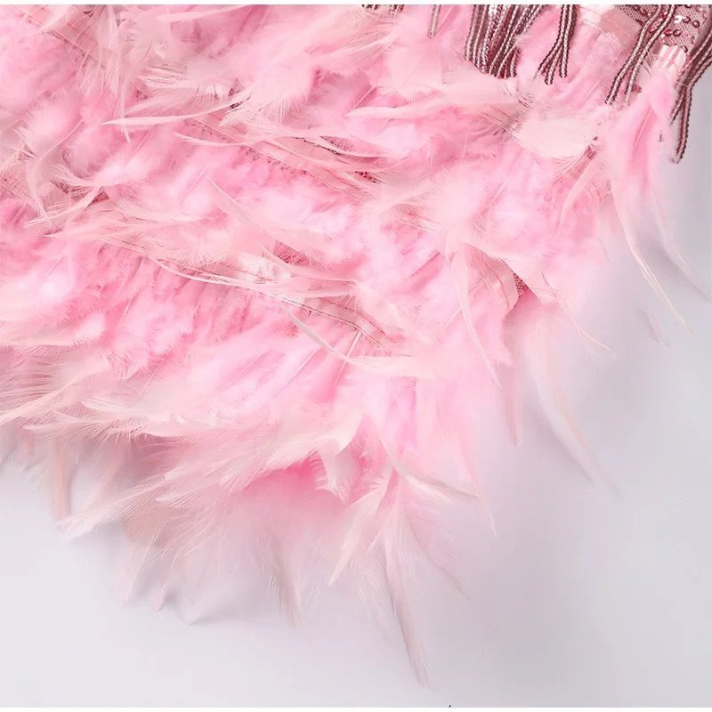 Elyssie Sequin Cocktail Dress with Feather Hem