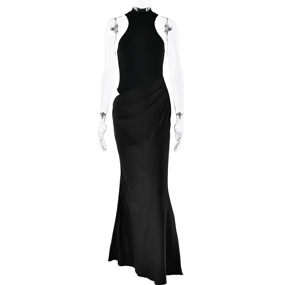 Satin Sexy Hollow Out Maxi Dress for Women - gallery