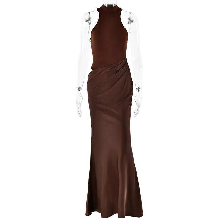 Satin Sexy Hollow Out Maxi Dress for Women - gallery