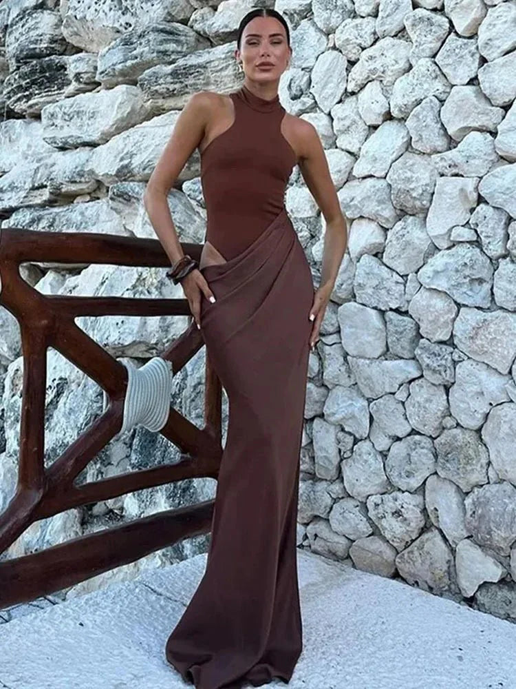Satin Sexy Hollow Out Maxi Dress for Women