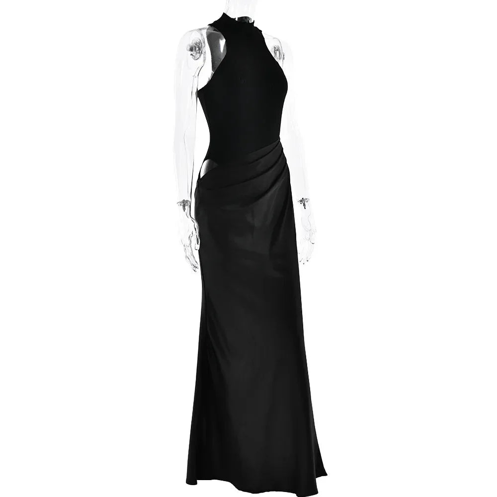 Satin Sexy Hollow Out Maxi Dress for Women - gallery