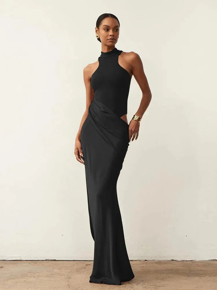 Satin Sexy Hollow Out Maxi Dress for Women - gallery