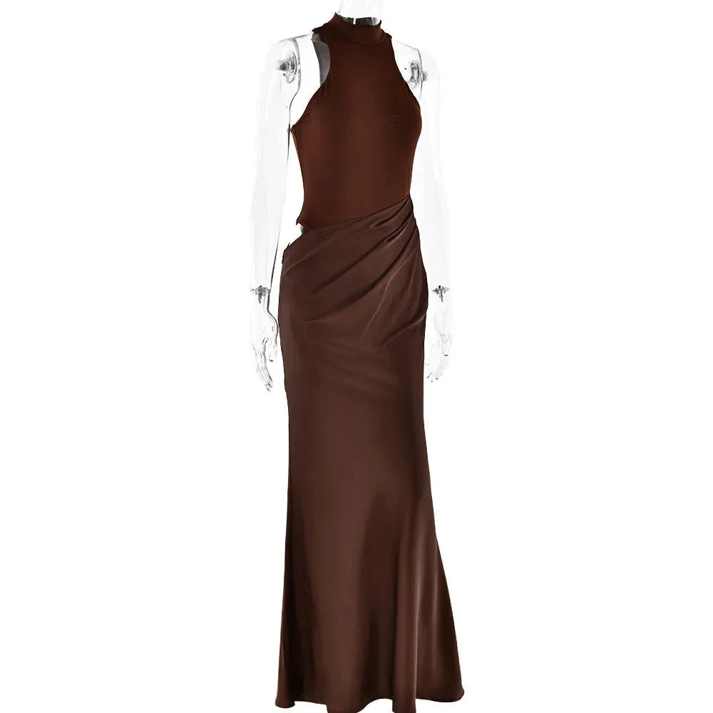 Satin Sexy Hollow Out Maxi Dress for Women - gallery
