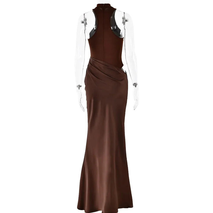 Satin Sexy Hollow Out Maxi Dress for Women - gallery