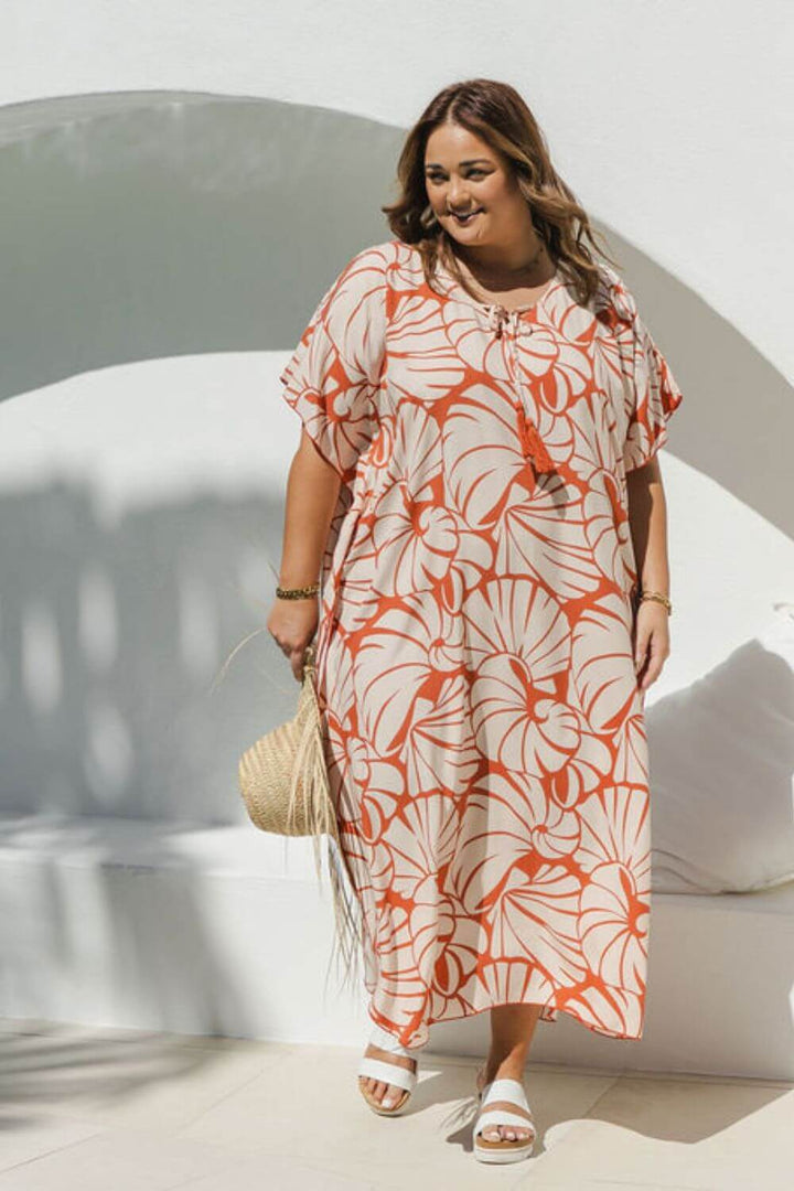 Shell Maxi Kaftan Dress in Pomegranate for Women - gallery