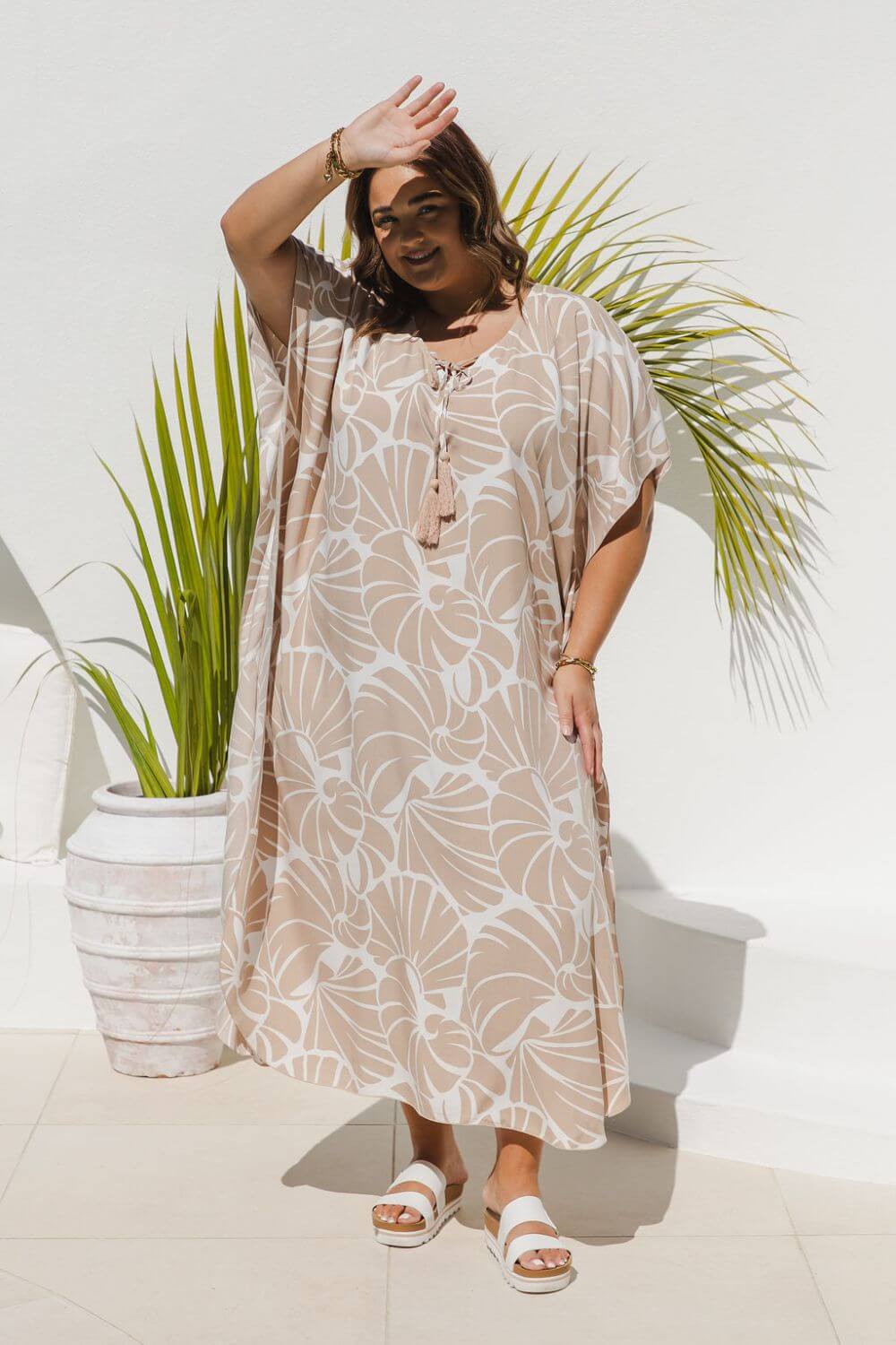 Shell Maxi Kaftan Dress in Sand for Women - gallery
