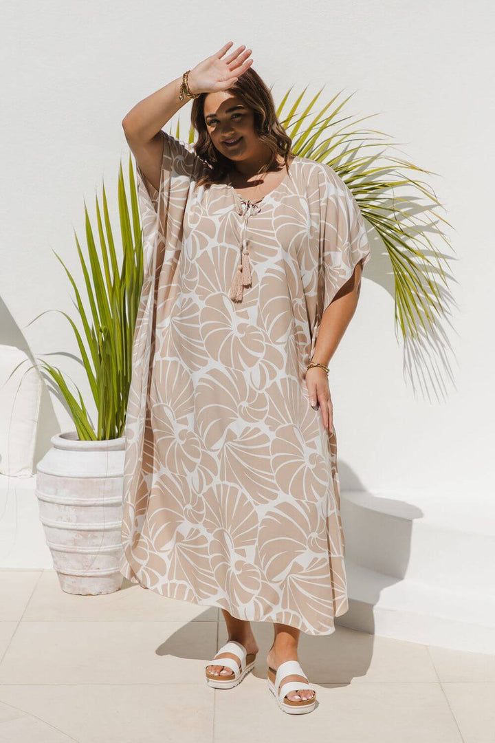 Shell Maxi Kaftan Dress in Sand for Women - gallery