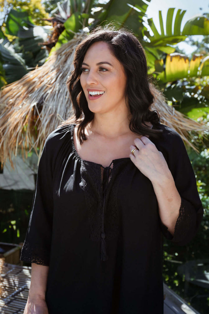 Short Kaftan Dress - Black Lace Trim — gallery