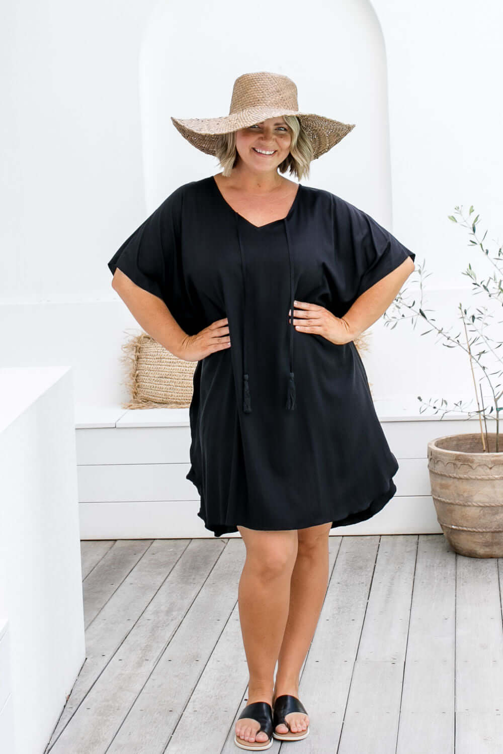 Short Kaftan Dress - Black