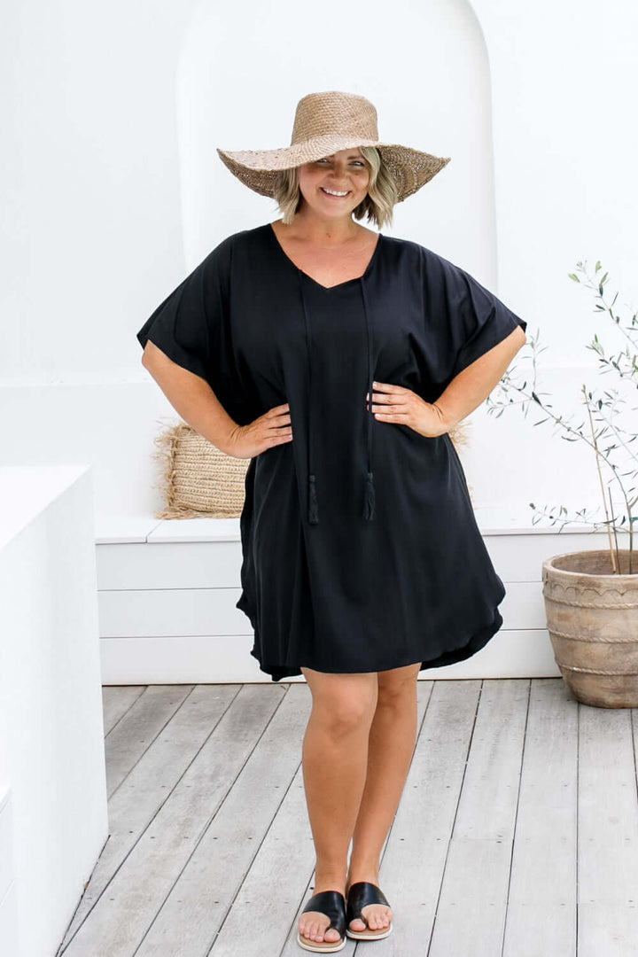 Short Kaftan Dress - Black
