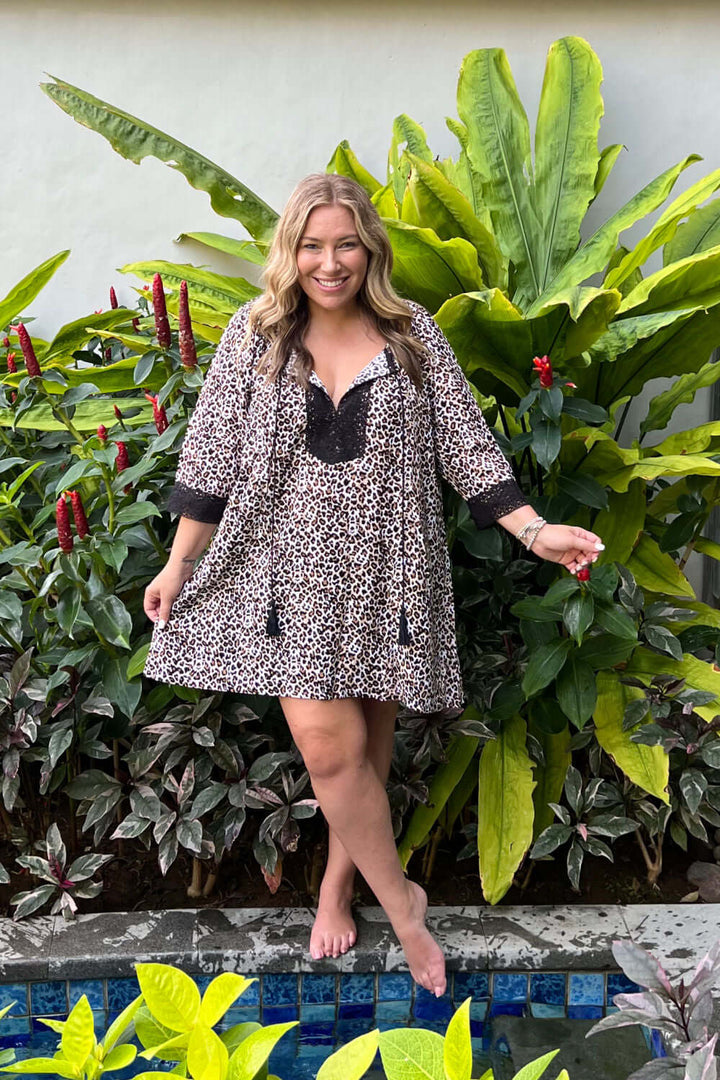 Short Kaftan Dress - Leopard print