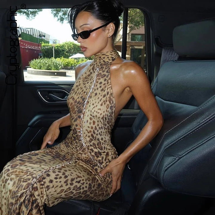 Janice Leopard Halter Maxi Dress for Women - gallery