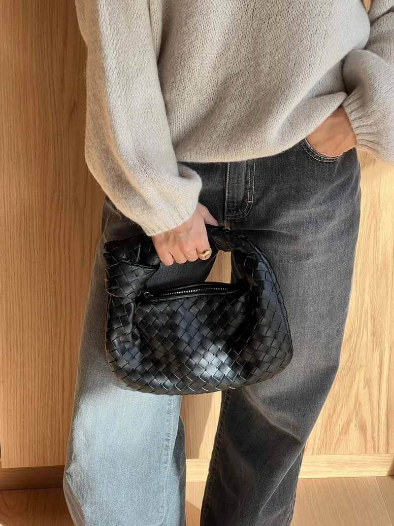 Woven Vegan Leather Handbag with Braided Structure