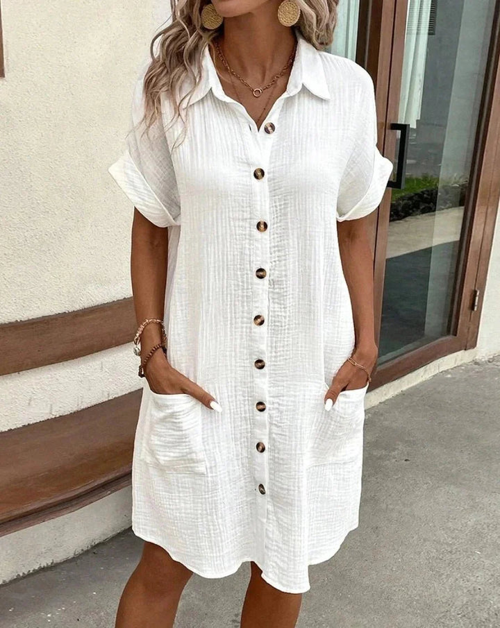 Polina Cotton Linen V-Neck Mini Dress for Women