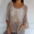 Round Neck Women's Crochet Knit Mesh Top