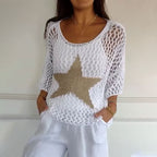 Round Neck Women's Crochet Knit Mesh Top