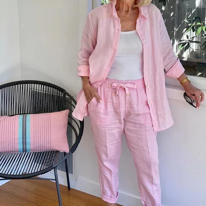 Relaxed Two-Piece Shirt and Trouser Set for Women