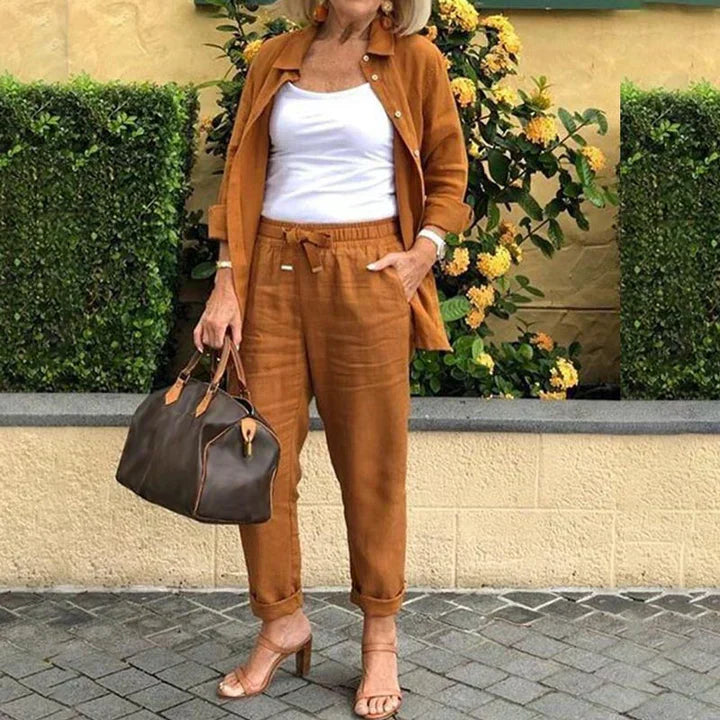 Relaxed Two-Piece Shirt and Trouser Set for Women
