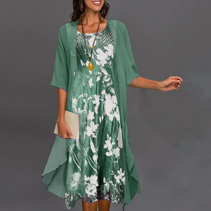 Floral Print Summer Dress Set with Cardigan for Women