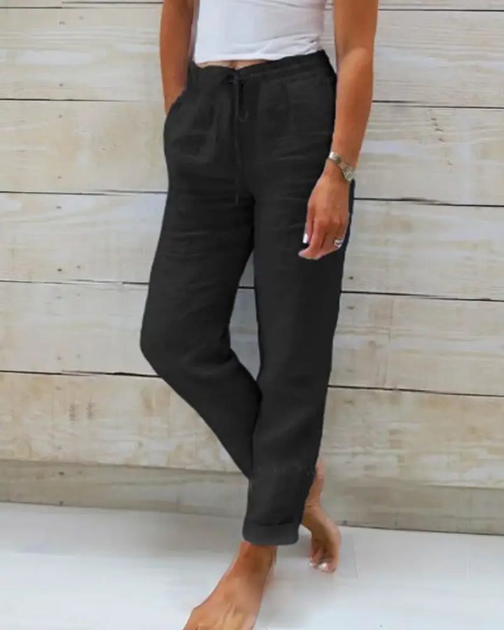 Linen Pants for Trousers for Women - Black
