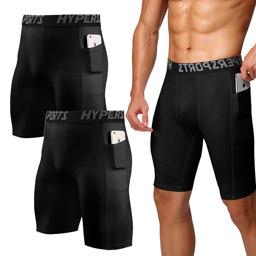 Men's Compression Shorts with Pocket, Pack of Two for Men
