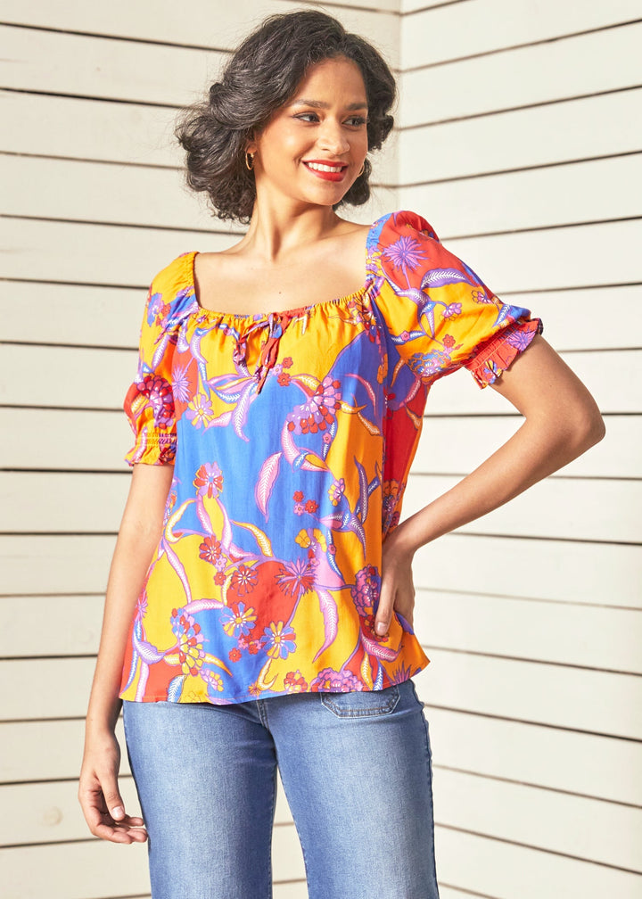 In All My Vibrance Peasant Blouse in Bali Floral (Final Sale)