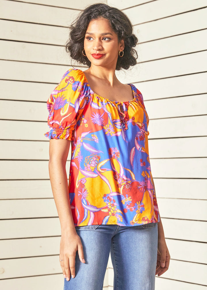 In All My Vibrance Peasant Blouse in Bali Floral (Final Sale) — gallery